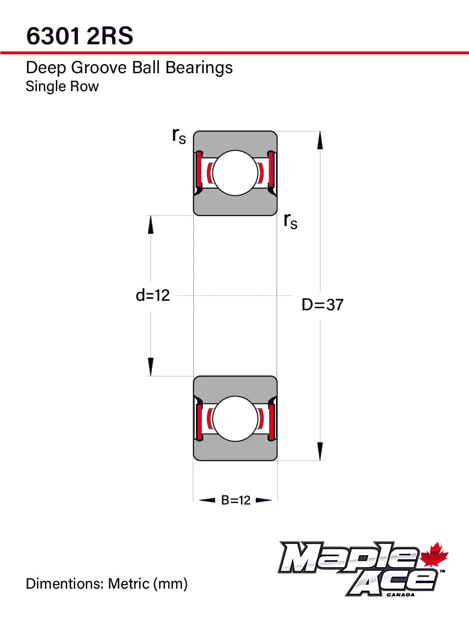 6301-2RS Ball Bearing 12x37x12mm 6301 2RS Rubber Sealed