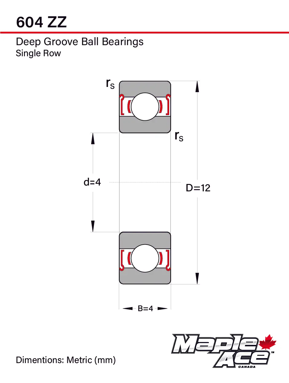604-ZZ Ball Bearing 4x12x4mm 604 ZZ Metal Shielded