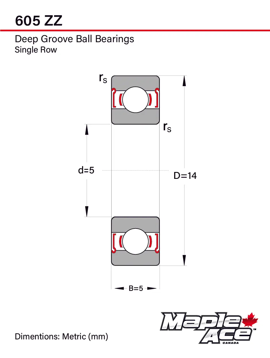 605-ZZ Ball Bearing 5x14x5mm 605 ZZ Metal Shielded