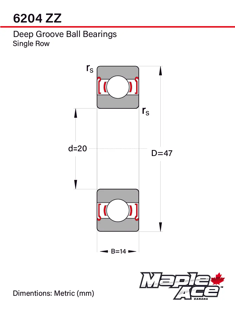 6204-ZZ Ball Bearing 20x47x14mm 6204 ZZ Metal Shielded