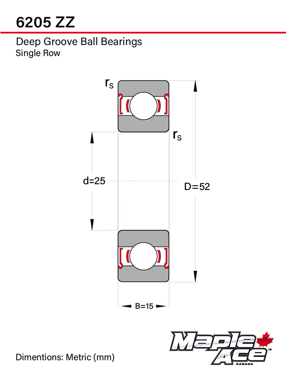 6205-ZZ Ball Bearing 25x52x15mm 6205 ZZ Metal Shielded
